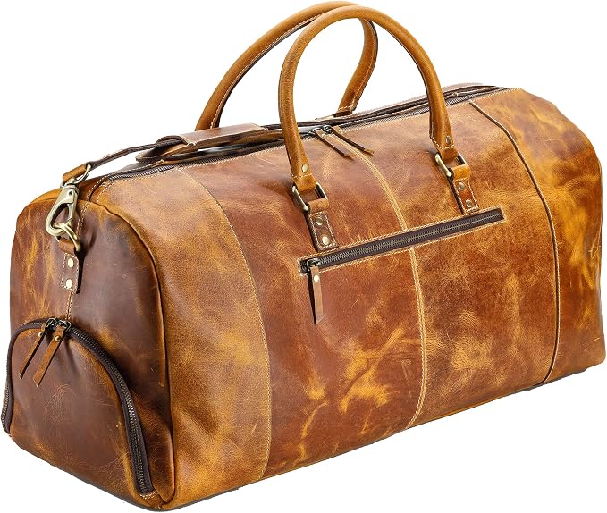 KomalC Leather Duffel Bags for Men and Women Full Grain Leather Travel