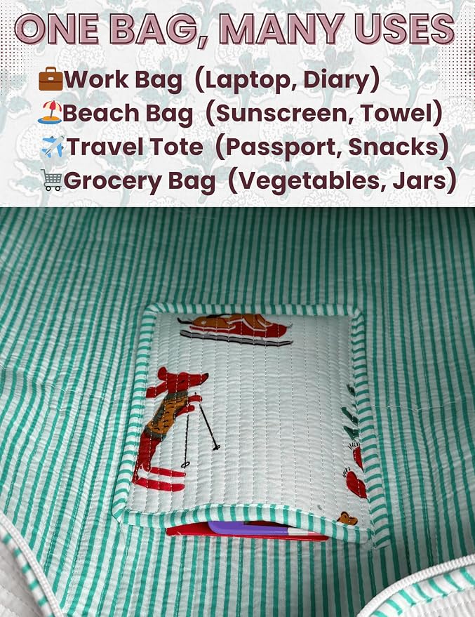 Cotton Quilted Tote Bag for Women – Large Beach & Travel Tote