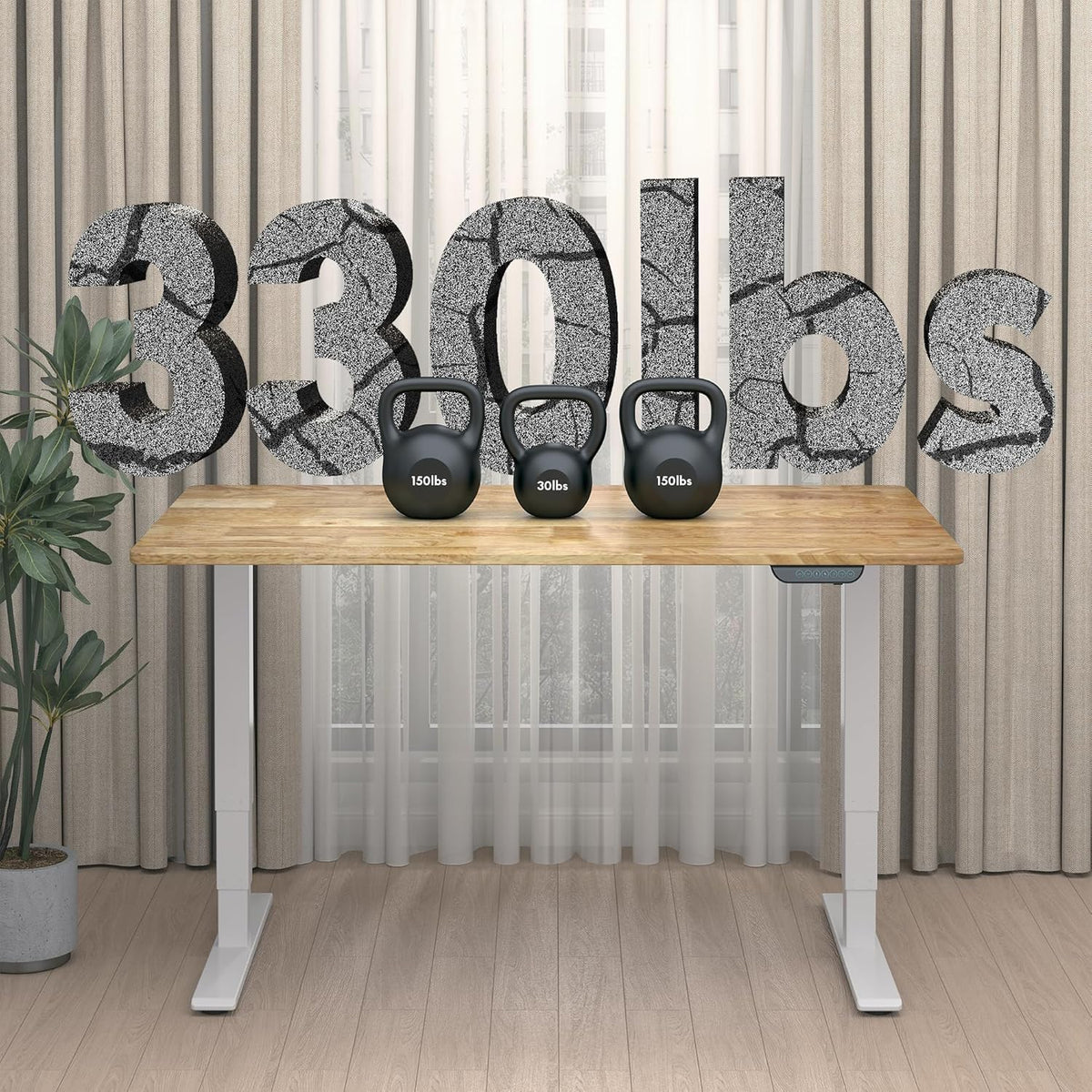 FLEXISPOT E6 MAX Rubber Wood Dual Motor 3 Stages Standing Desk 71x30 Inch Whole-Piece Board Electric Height Adjustable Stand Up Desk 150KG Load Capacity(White Frame + Rubber Wood Desktop)