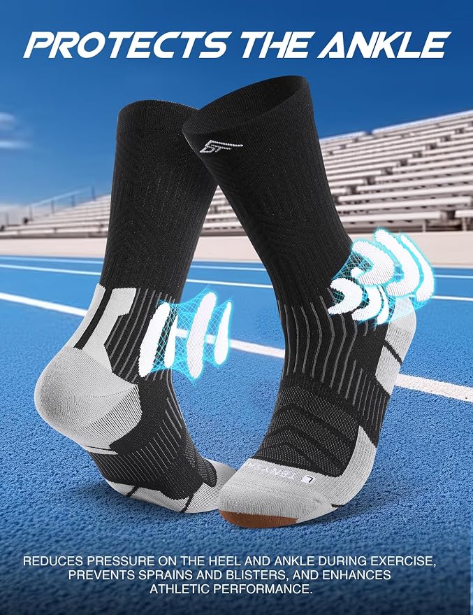 Men's Compression Running Socks: Coolmax Athletic Crew Socks Moisture Wicking