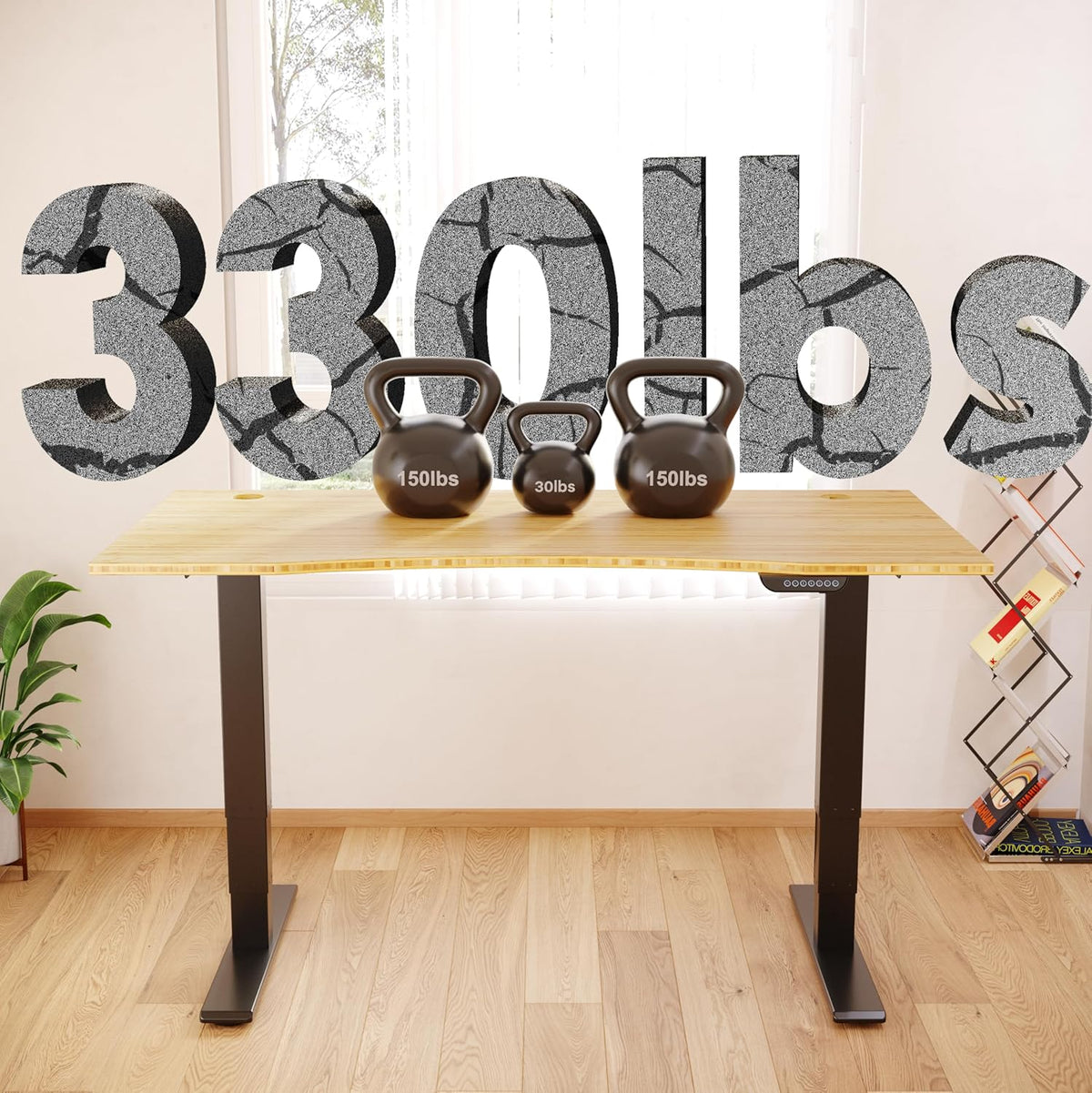 FLEXISPOT E6 MAX Bamboo Dual Motor 3 Stages Standing Desk 78x30 Inch Whole-Piece Board Electric Height Adjustable Stand Up Desk 150KG Load Capacity(Black Frame + Bamboo Curved Desktop)