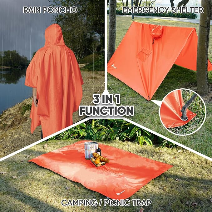 PTEROMY Hooded Rain Poncho for Adult
