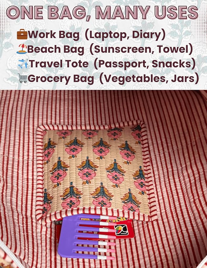 Cotton Quilted Tote Bag for Women – Large Beach & Travel Tote