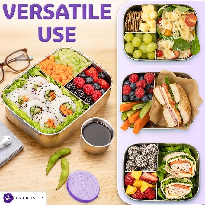 Everusely - Bento Box - Lavender, 47oz / 1.4 L - Stainless Steel Lunch Box - 3