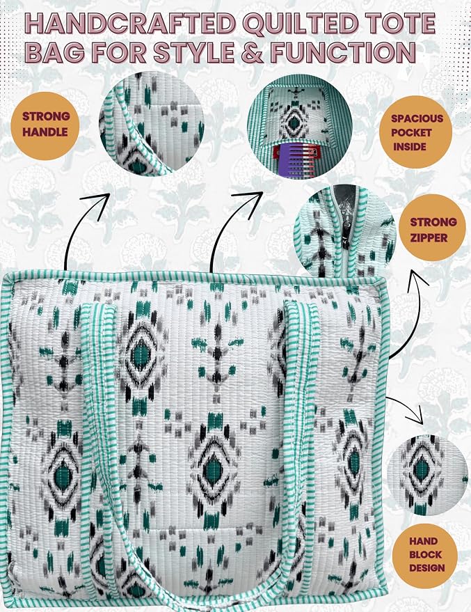 Cotton Quilted Tote Bag for Women – Large Beach & Travel Tote