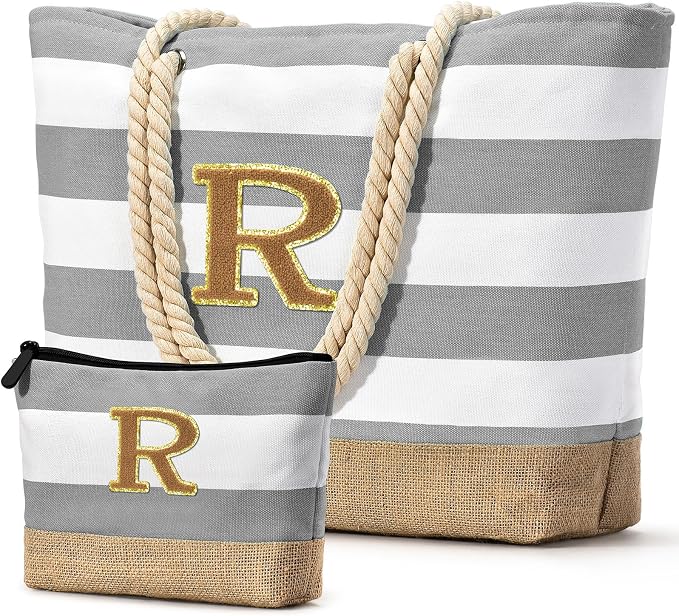 Becokan Beach Bag Initial Beach Tote
