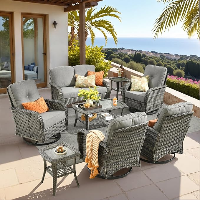HOOOWOOO Patio Furniture Set, 8 Pieces Outdoor Conversation Set, All Weather