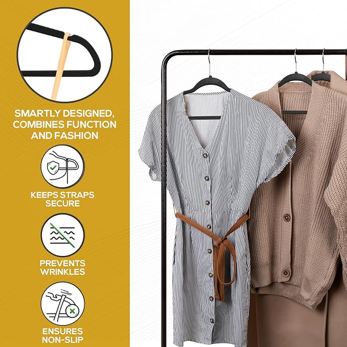Premium Black Velvet Hangers 30 Pack – Space Saving Felt Hanger, Non Slip