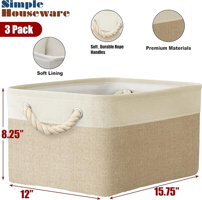 SIMPLE HOUSEWARE Large Fabric Storage Bin, 15.7" x 12"