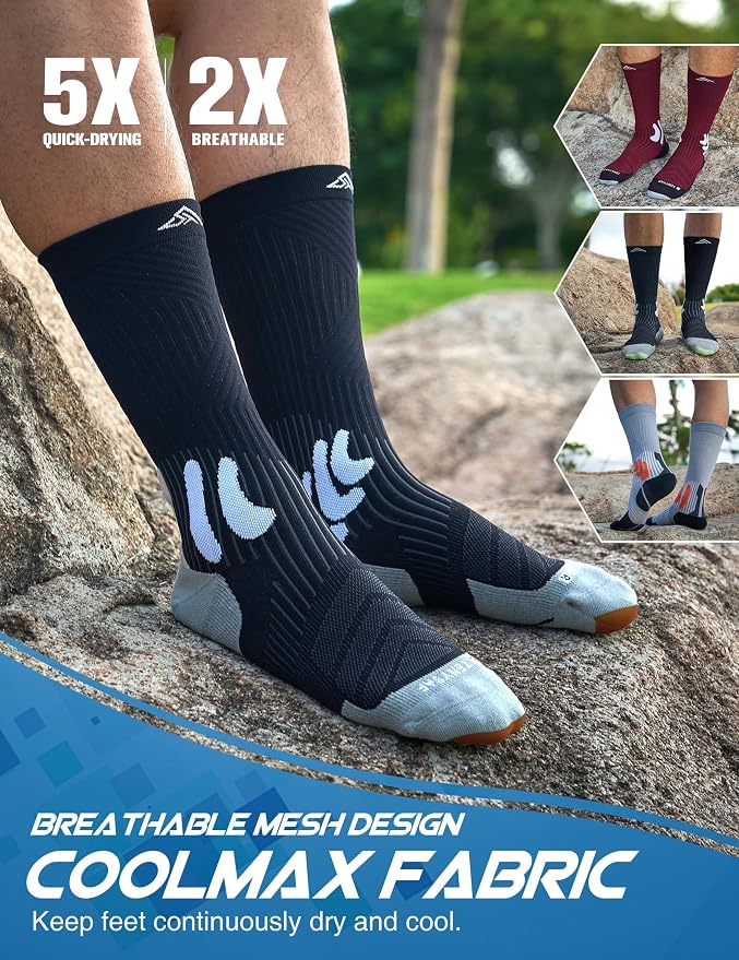 Men's Compression Running Socks: Coolmax Athletic Crew Socks Moisture Wicking