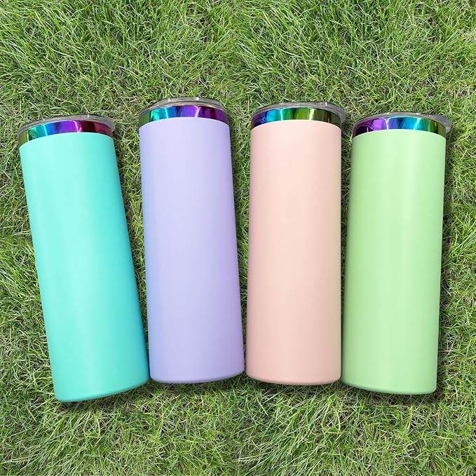 20 oz Skinny Tumblers Stainless Steel Tumbler with Lid and Straw Double Wall Vacuum Insulated Coffee Mug 20oz Powder Coated Cup for Hot and Cold Drinks(Purple,4 pack)