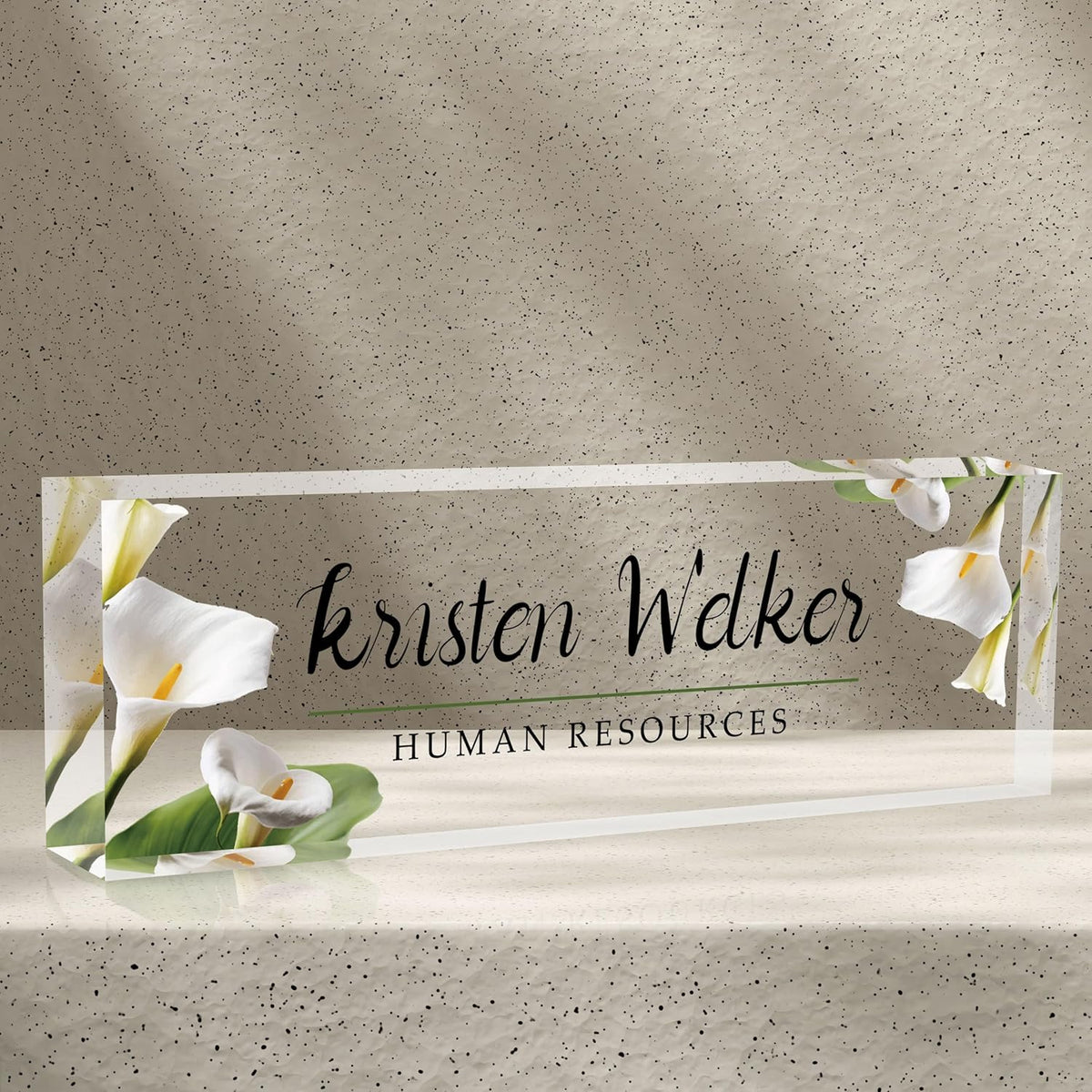 Office Desk Name Plate Personalized, Custom Name Plates for Desks, Name Plate Personalized for Office, Employee Appreciation Gifts (Calla Lily)