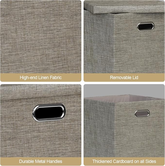 Posprica Storage Bins with Lids, 13×13×13 Foldable Storage Cube Baskets Boxes
