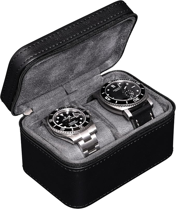 ROTHWELL 2 Watch Travel Case for Men | Compact PU Leather Protective Box