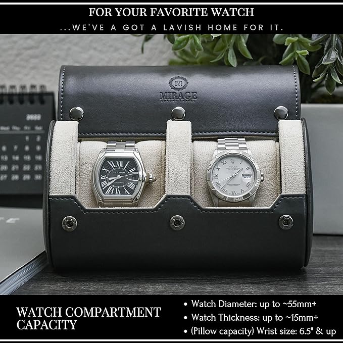 2 Watch Roll Travel Case for Men