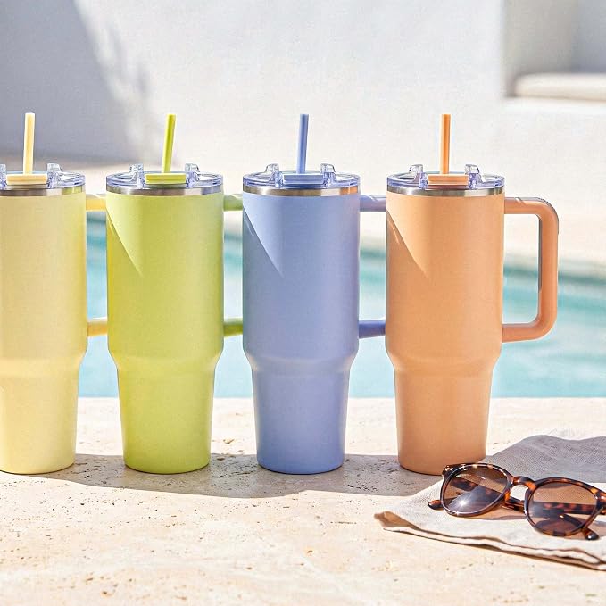 Hogg Big Swig 40 oz Tumbler with Handle and Straw - Lemon Cream, 40oz Insulated Stainless Steel, Water Tumbler with Straw, Water Cup with Handle, Versatile Leak Proof Lid