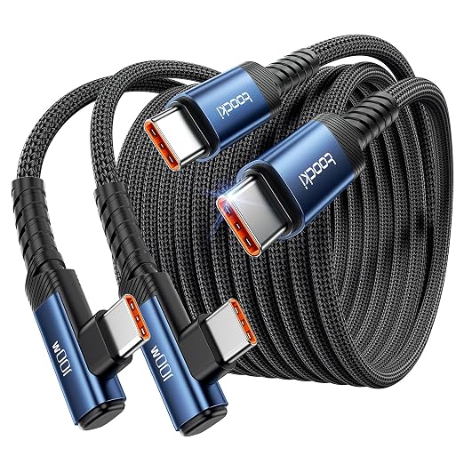 USB C Cable 100W Right Angle Fast Charging Cord, Nylon Braided USB 2.0 Cable