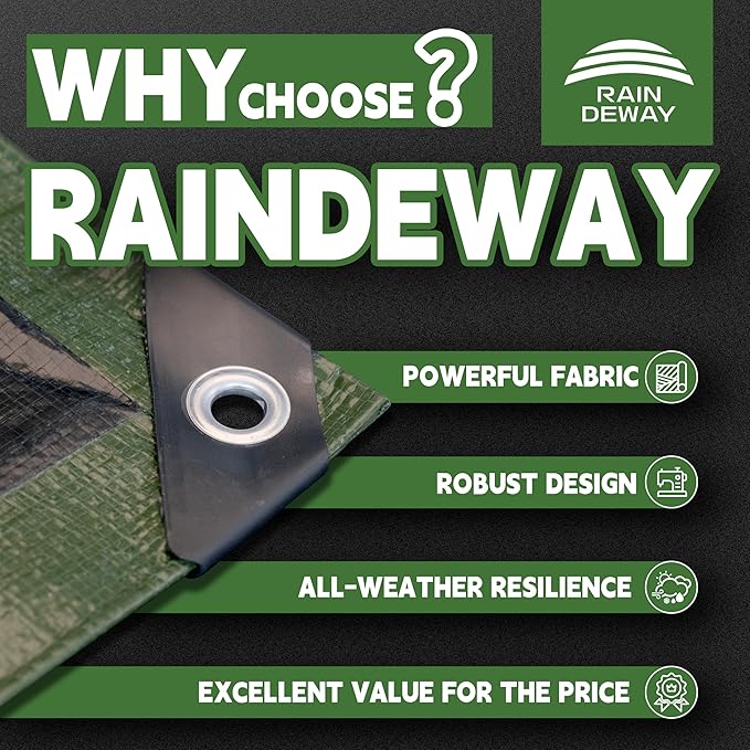 12x12 Feet Tarp Waterproof, 9Mil Thick, Finished Size Tarps, UV Resistant