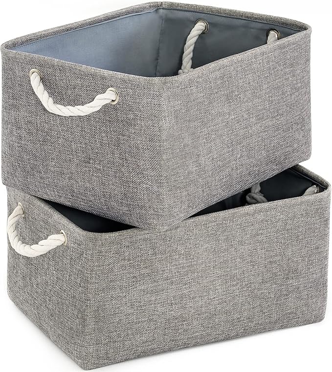 TheWarmHome Large Storage Bins Basket, 2 Pack Grey Fabric Storage Cubes