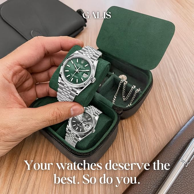 Galis Luxury Watch Case for Men High End Portable 2-Slot Watch Holder and Watch