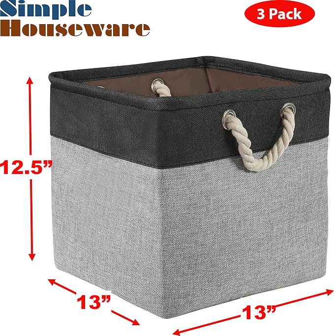 Simple Houseware Fabric Storage Cubes, 3 Pack, Dark Gray
