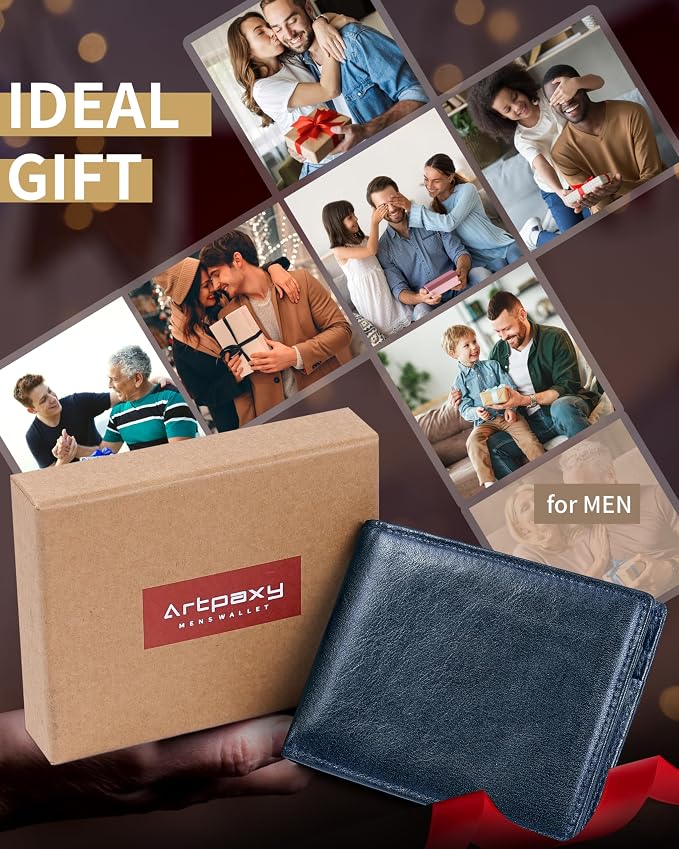 Mens Wallet Bifold Genuine Leather RFID Blocking Wallet