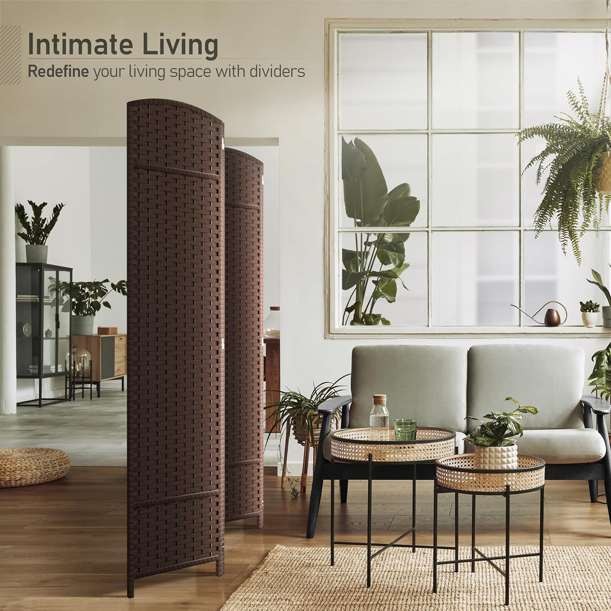 Sorbus 4 Panel Room Divider 6 ft. Tall - Privacy Screen, Extra Wide Double Hinged Panels, Mesh Hand-Woven Design, Partition Room Dividers and Folding Privacy Screens, Wall Divider for Room Separation