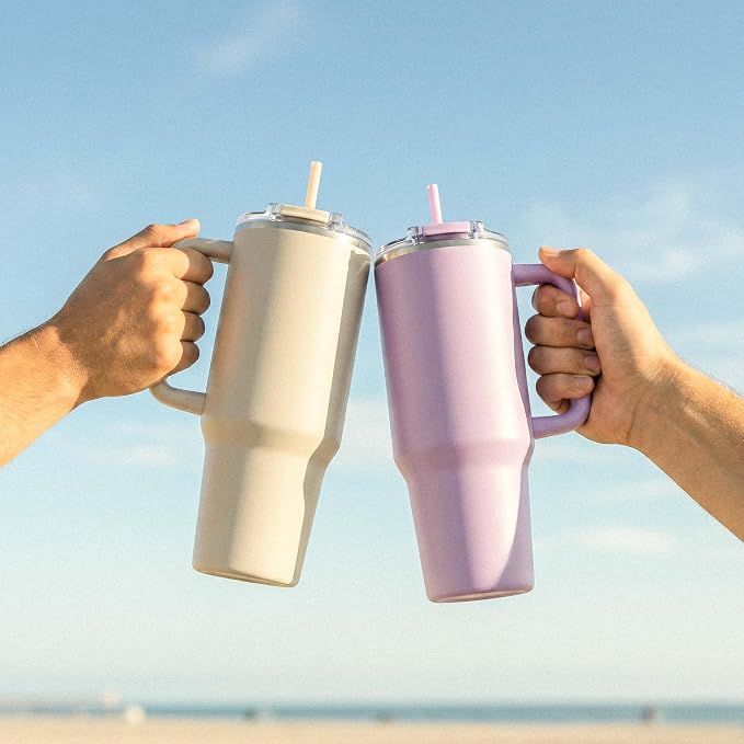 Hogg Big Swig 40 oz Tumbler with Handle and Straw - Dune Kiss, 40oz Insulated Stainless Steel, Water Tumbler with Straw, Water Cup with Handle, Versatile Leak Proof Lid