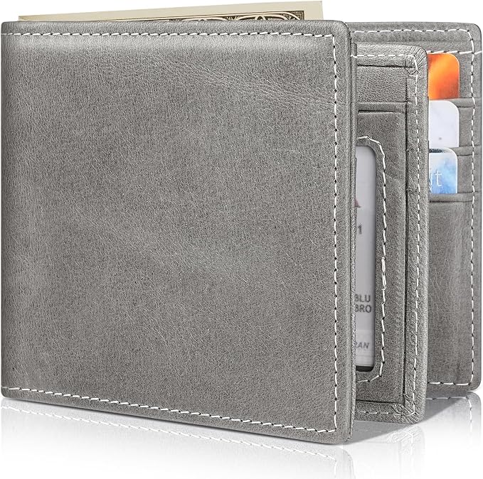 Mens Wallet Bifold Genuine Leather RFID Blocking Wallet