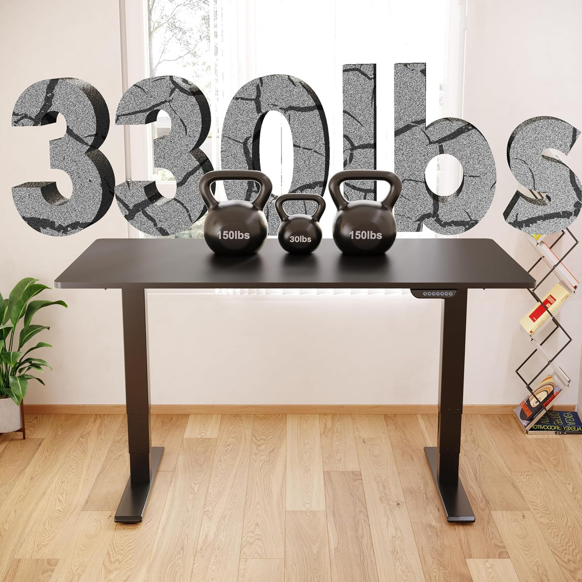 FLEXISPOT E6 MAX Dual Motor 3 Stages Standing Desk 60x24 Inch Whole-Piece Board Electric Height Adjustable Stand Up Desk 150KG Load Capacity(Black Frame + Black Desktop)