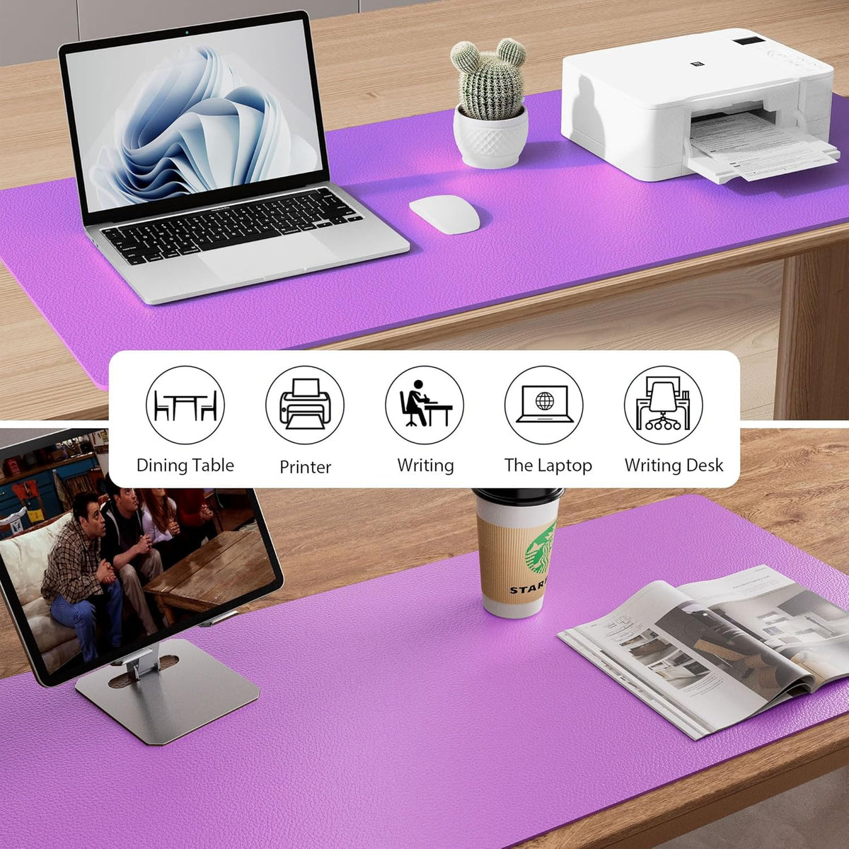 Aothia Leather Desk Pad Protector, Mouse Pad, Office Desk Mat, Non-Slip PU Leather Desk Blotter, Laptop Desk Pad, Waterproof Desk Writing Pad for Office and Home (36" x 17", Iris Violet)