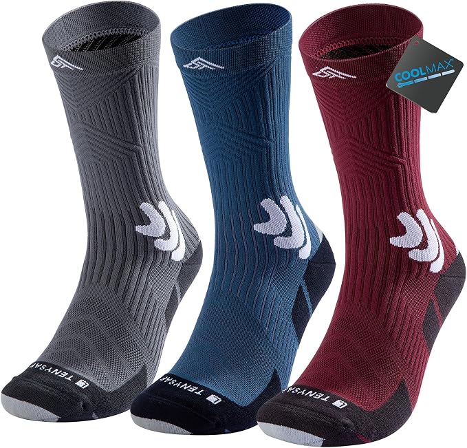 Men's Compression Running Socks: Coolmax Athletic Crew Socks Moisture Wicking