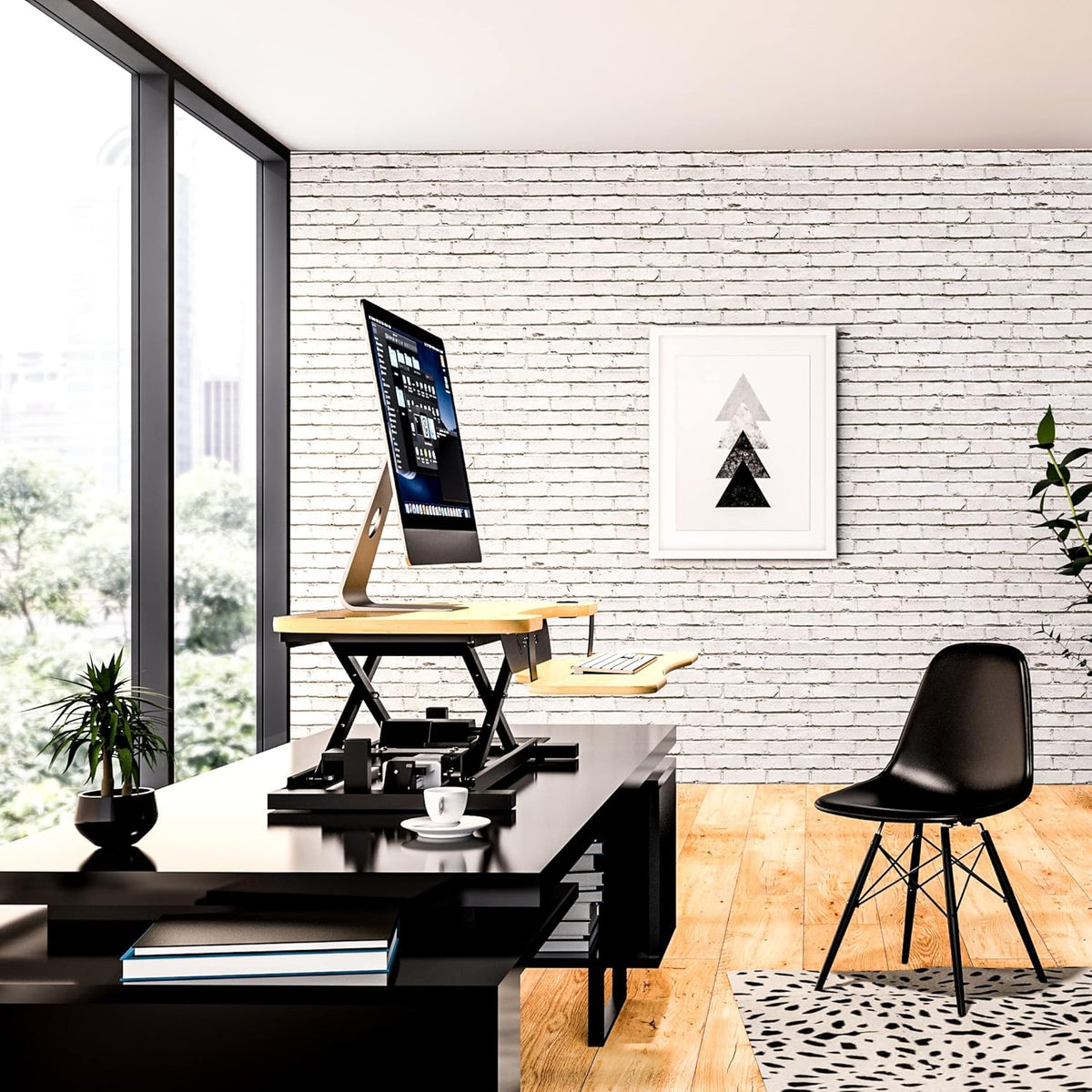 VRSADESK PowerPro™ Electric Standing Desk Converter - Height Adjustable Desk Riser with Keyboard Tray & USB Hub - Holds 80 lbs - Ergonomic Sit Stand Workstation for Home & Office | Maple (40” x 24”)