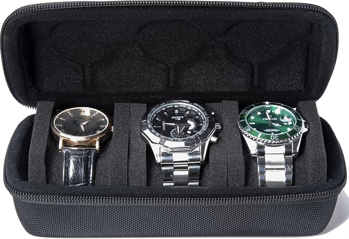 3 Slot Hard Watch Travel Case, Watch Roll Case Storage and Organizer