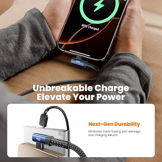 USB C Cable 10ft 100W Right Angle Fast Charging Cord, Nylon Braided USB 2.0