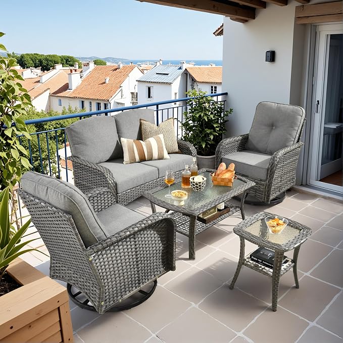 HOOOWOOO Patio Furniture Set, 5 Pieces Outdoor Conversation Set, All Weather