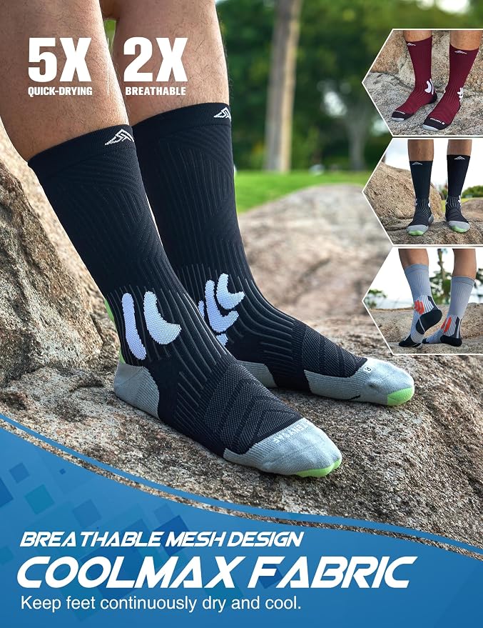 Men's Compression Running Socks: Coolmax Athletic Crew Socks Moisture Wicking