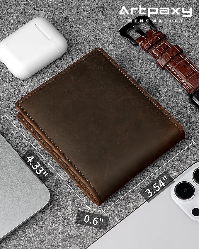Mens Wallet Genuine Leather Bifold RFID Blocking Wallet
