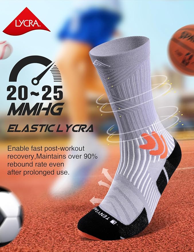 Men's Compression Running Socks: Coolmax Athletic Crew Socks Moisture Wicking