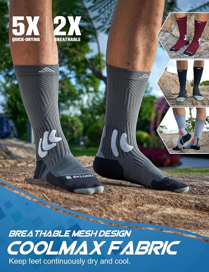 Men's Compression Running Socks: Coolmax Athletic Crew Socks Moisture Wicking