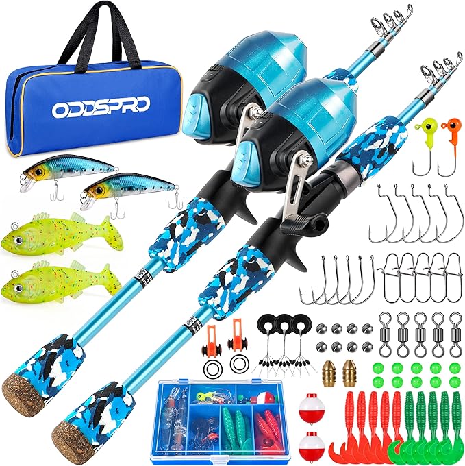 ODDSPRO Kids Fishing Pole Pink, Portable Telescopic Fishing Rod and Reel Combo