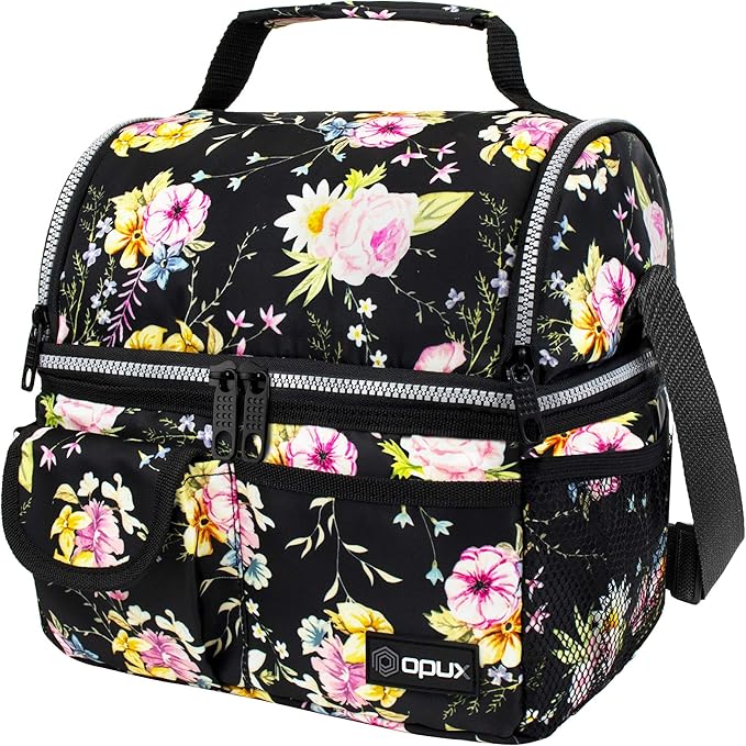 opux Lunch Bag Women Insulated, Adult Lunch Box Cooler, Flower Lunch Box