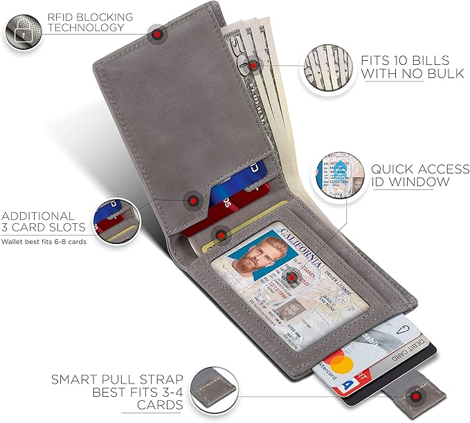 SERMAN BRANDS RFID Blocking Slim Bifold Genuine Leather Thin Minimalist Front