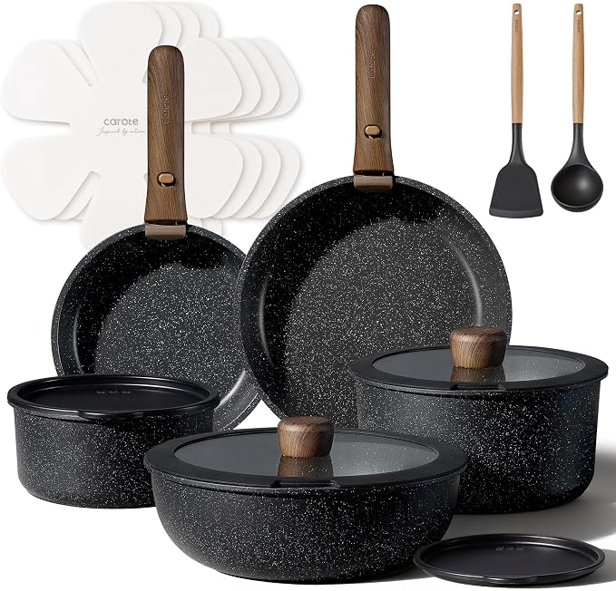 CAROTE 17pcs Pots and Pans Non Stick, Cookware Sets Detachable Handle,