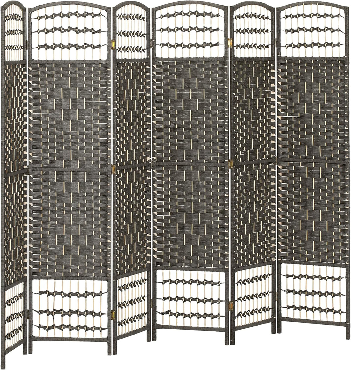 HOMCOM 6 Panel Room Divider, Folding Privacy Screen, 5.6' Room Separator, Wave Fiber Freestanding Partition Wall Divider, Dark Gray