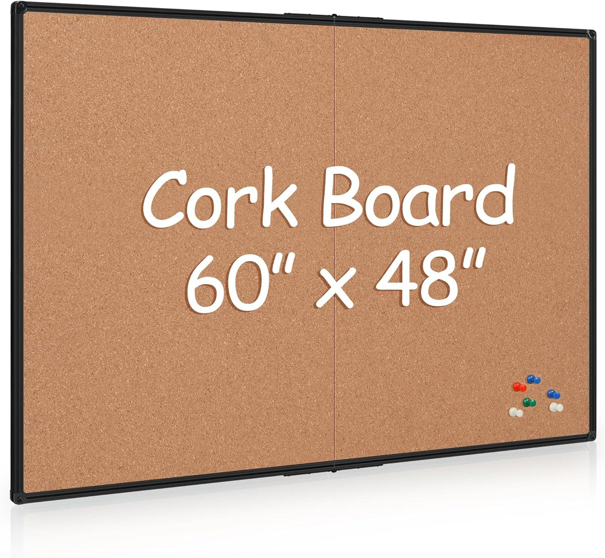 Board2by Extra Large Cork Bulletin Board 60" X 48", Foldable Notice Pin Board for Wall, Black Aluminum Framed 5'x4' Corkboard, Wall Mounted Noticeboard with 36 Push Pins for School, Home & Office