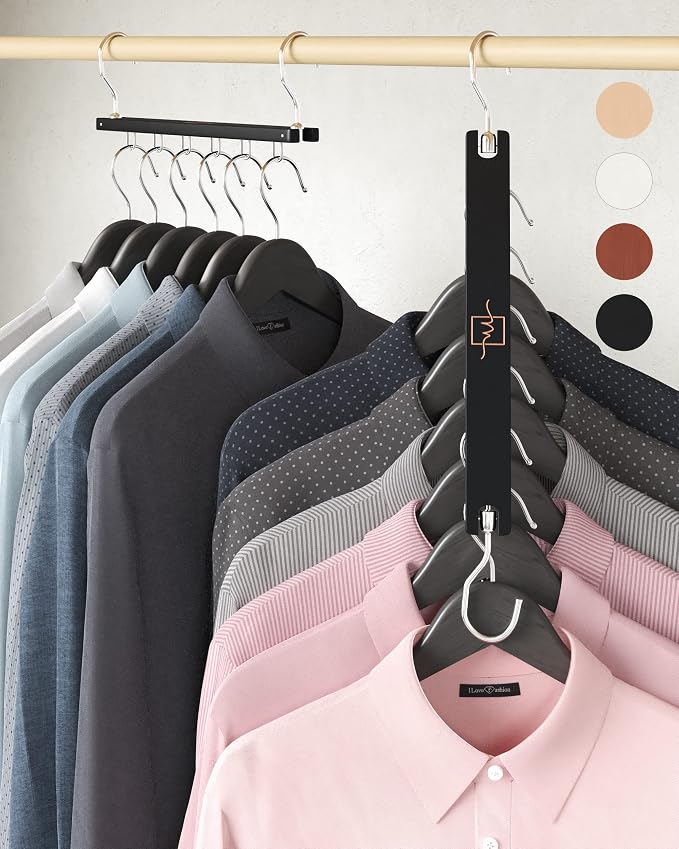 MORALVE Space Saving Hangers for Closet – 4 Pack European Beechwood 6-Tier