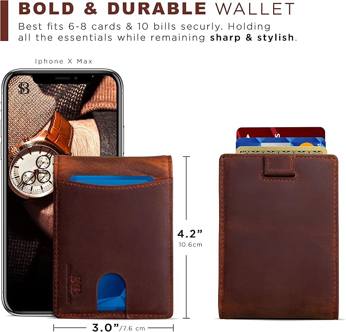 SERMAN BRANDS RFID Blocking Slim Bifold Genuine Leather Thin Minimalist Front