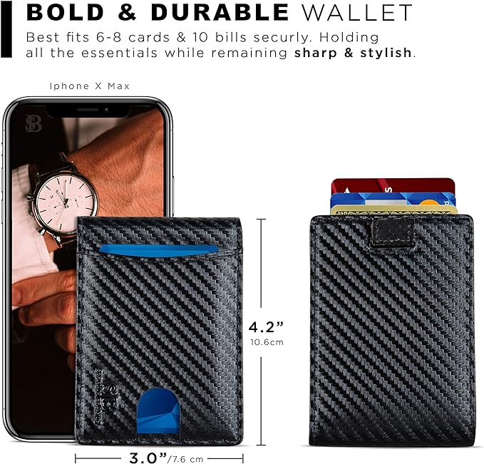 SERMAN BRANDS RFID Blocking Slim Bifold Genuine Leather Thin Minimalist Front