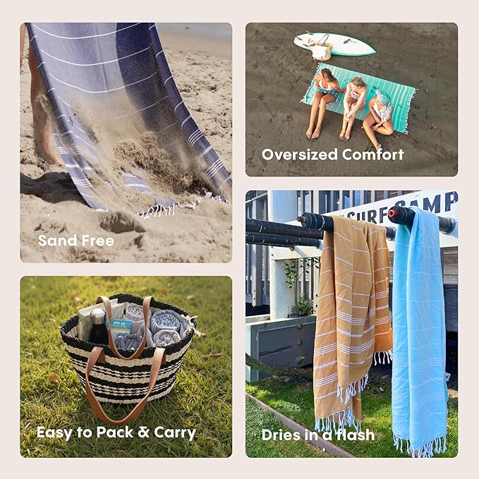 WETCAT Turkish Beach Towel Oversized (38"x71") 100% Turkish Cotton, Made in Turkey - Sand Free, Extra Large, Ultra Soft, Quick Drying, Compact & Lightweight for Travel - Orange